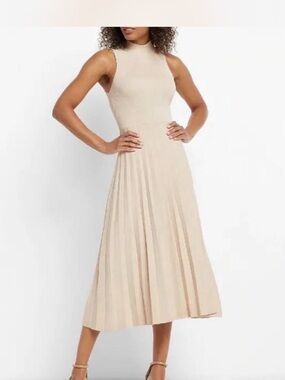 Express Sleeveless Knit Pleated Midi Dress - Cream